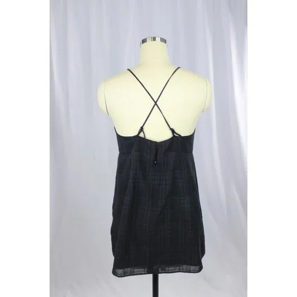 Aritzia WILFRED Pursuit Black Plaid Gauze V-Neck Twist Camisole Tank Top, Size M - Picture 3 of 16